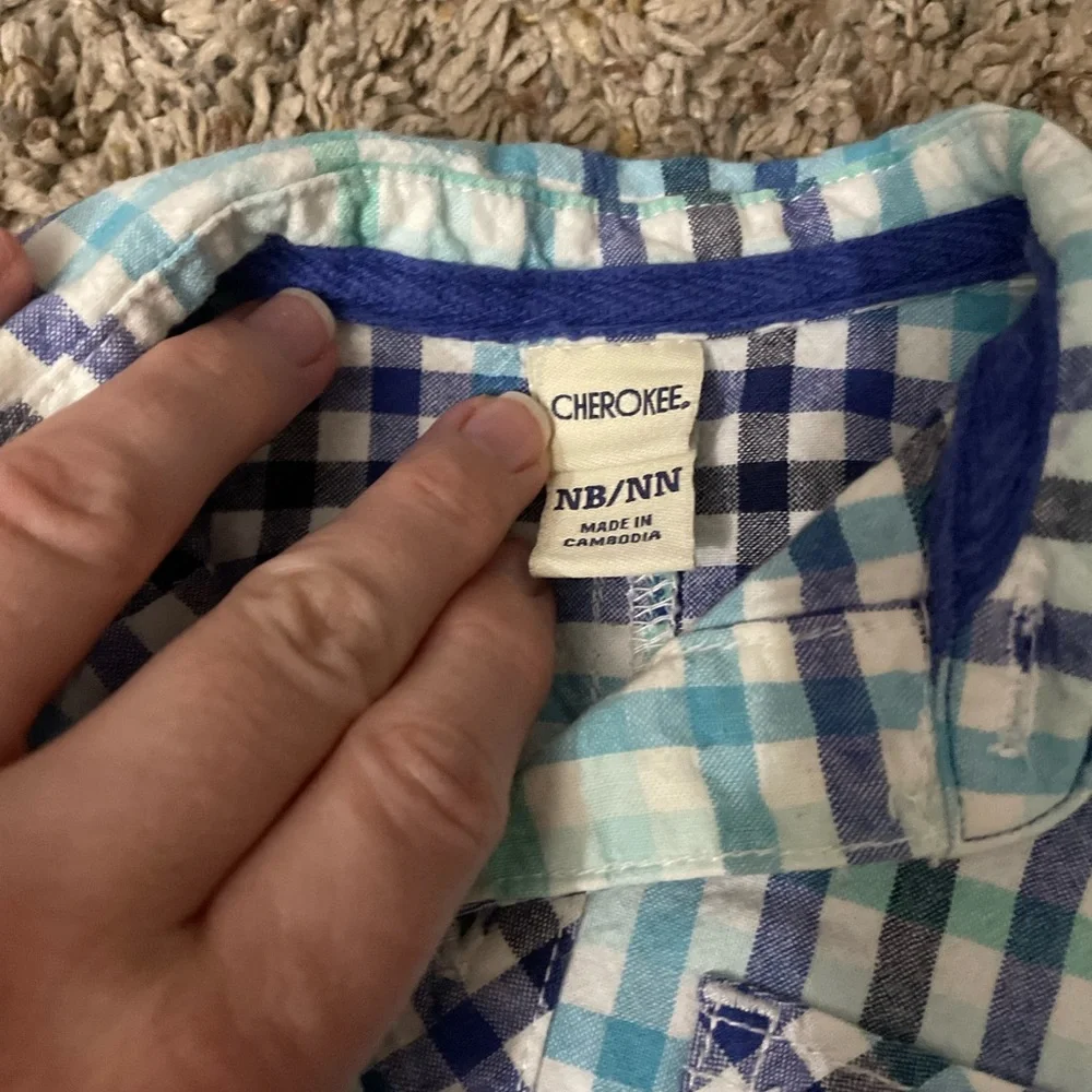 Blue & White Plaid Newborn Short Sleeve/Shorts Romper
